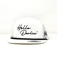 Flat Bill White with Black Rope