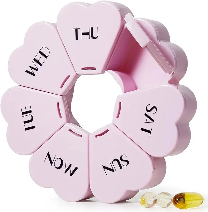 Cute Heart-Shaped Pink Rainbow 7-Day Pill Organizer - Large Daily Medicine Dispenser for Vitamins & Supplements Valentine gift Healthcare Aid Healthcare Aid