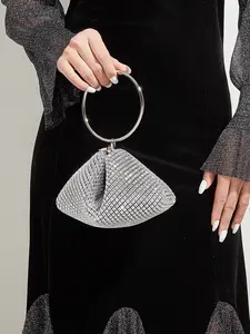 Banquet bag, sparkling diamond handbag, hand-held bag, women's bag, silver banquet bag, small bag, new style bag, irregular bag