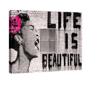 Canvas Print Wall Art Banksy Painting Picture Home Decor Life is Beautiful Gray