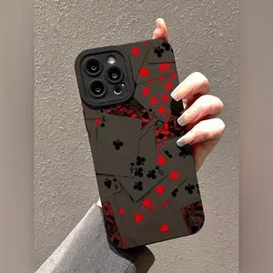 A matte wear-resistant phone case with black and red playing card pattern, suitable for iPhone 17 Air/16 Plus/15 Pro Max/14 Pro/13/12/11/XS Max/X phone case, perfect choice for holiday gifts for family, friends, lovers, girlfriends MS262