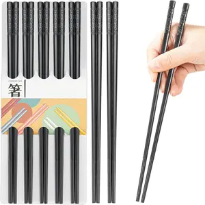 5 Pairs Dishwasher Safe Fiberglass Chopsticks Set,9.5 Inch Reusable Japanese Chinese Chopsticks , Non-Slip, Easy to Use (black, 9.5 inch)