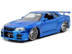 Brian's Nissan GTR Skyline R34 RHD (Right Hand Drive) Blue "Fast & Furious" Movie Movie 1/24 Diecast Model Car by Jada