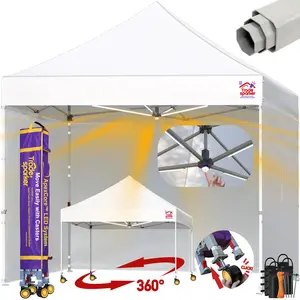 Tradesparker 10x10 Pop Up Canopy Tent, Commercial Movable Canopy with ApexCore LED & Rugged Casters, with 4 Sidewall-Instant Easy Setup Shelter Canopies with Weight Bags & Stakes for Outdoor Events Markets Vendors