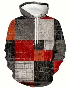 Men's Patchwork Hoodie Casual Fashion Sweatshirt, Casual Fitted Design, All-Season Wear, Moderate Fabric Thickness, Perfect for Sports & Outdoor Activities