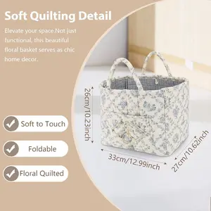 Quilted Laundry Basket with Handles, Aesthetic Collapsible Fabric Storage Basket for Clothes, Diapers & Toys - Multi-Purpose Boho Organizer Tote for Car, Home & Picnic