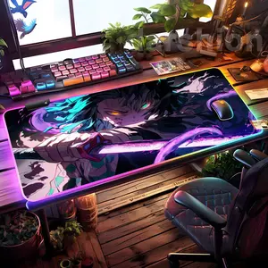 Demon Slayer Zenitsu Agatsuma LED Mouse Pad Mousepad HD Printing Computer Gamers Locking Edge Non-slip RGB Mouse Pad XXL90x40cm Keyboard PC Desk Pad