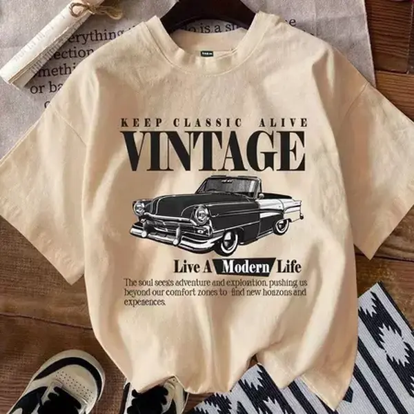 Vintage Classic Car Graphic T-Shirt – Retro Inspired Oversized Tee, Soft Cotton Casual Streetwear for Men & Women