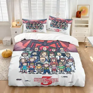 Stranger Things Nostalgic TV Show Character Print Duvet Cover Set, Includes Quilt Cover and 1/2 Pillowcases, TV Show Themed Comforter Cover Decor for Fans, All-Season Bedroom Bedding