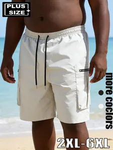 Men's Plus Size All-Season cargo shorts, Outdoor Daily Beach Pants with Zipper Pockets, Elastic Drawstring Waist, Unisex Design