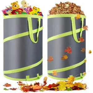 Resuable Leaf Bag 2 Pack, Collapsible for Camping, Waste Bag, 120L Large Yard Waste Container with Drain Holes and Drawstrings for Windy Days
