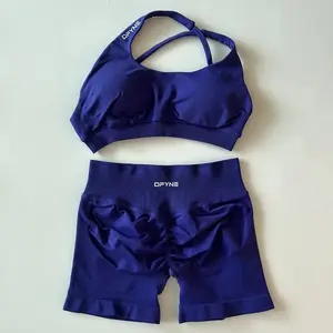 (High-end original single with original label)DFYNE Impact Asymmetric Sports Bra & Shorts Set – Seamless One-Shoulder Workout Bra and High-Waisted Scrunch Shorts for Women workout sets women gym stuff women