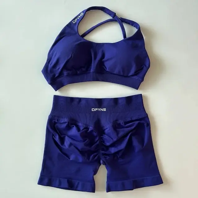 DFYNE Impact Asymmetric Sports Bra & Shorts Set – Seamless One-Shoulder Workout Bra and High-Waisted Scrunch Shorts for Women