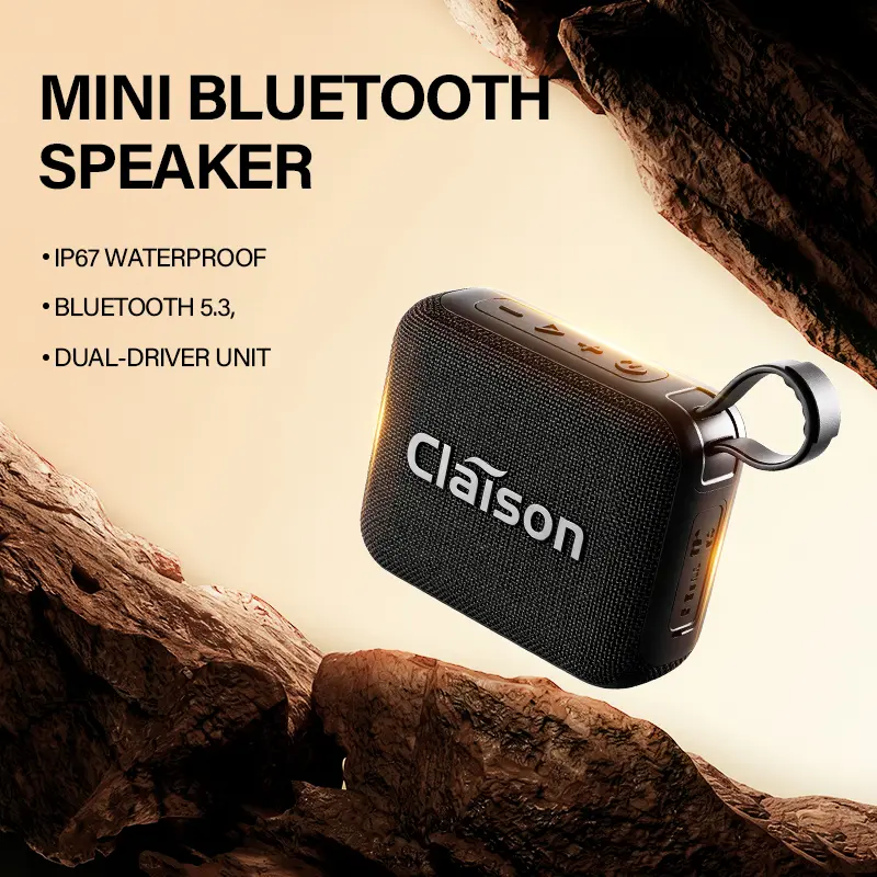 IP67 Waterproof Mini Bluetooth Speaker with BT 5.3, Dual Full-Range Drivers, TWS Stereo, Noise Cancelling Mic, Type-C & Portable Design for Beach, Camping
