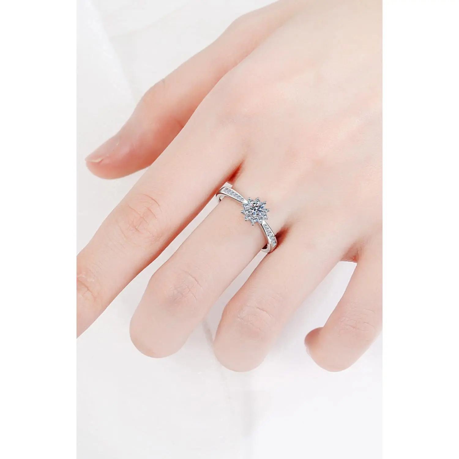 Moissanite Rhodium-Plated Snowflake Ring