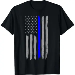 Vintage Thin Blue Line Shirt Police Support USA Flag Men T-Shirt 100% cotton short-sleeved shirt for both men and women