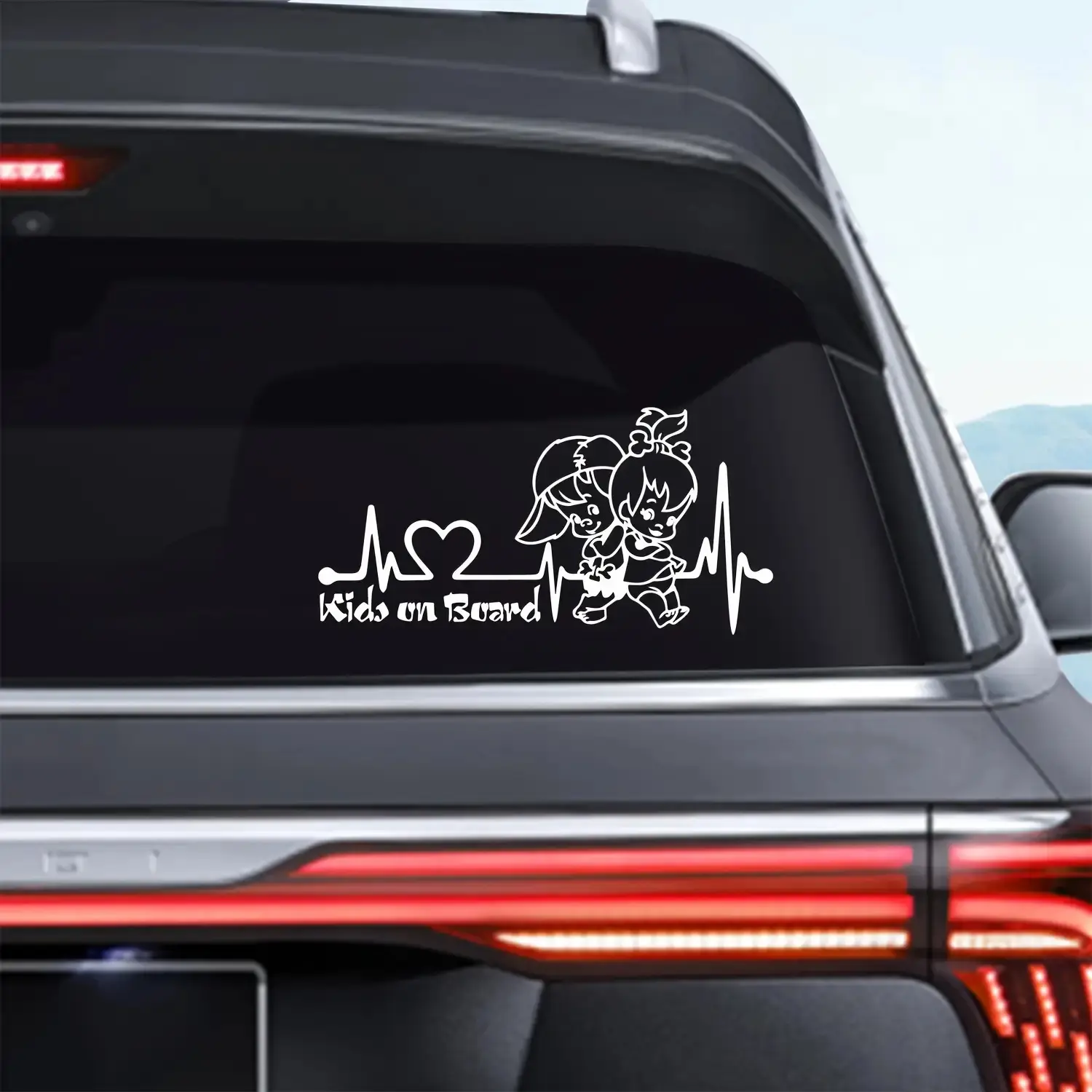 2D Flat Car Safety Warning Stickers - Heartbeat Lifeline Design, Family Car Essential, Vehicle Exterior Decoration. Rear Window/Bumper Anti-collision Decals, Kids Car Interior Decor, Strong Adhesion