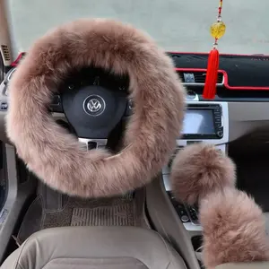 3-Piece Wool Car Steering Wheel Cover, Automotive Interior Decoration Accessory, Ideal Gift Set