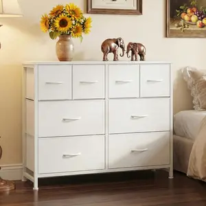 8 Drawer Dresser for Bedroom, Wide Fabric Storage Tower with Wood Top & Metal Frame, Closet Organizer Chest  #BedroomStorage