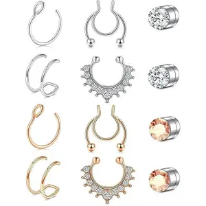 Fake Nose Ring 12PCs/set Halloween Party Fake Septum Fake Nose Rings Fake Nose Hoop Fake Nose Rings for Women Fake Nose Piercing Fake Septum Ring Fake Septum Piercing Faux Nose Rings Fake Lip Ring Fake Helix Earring