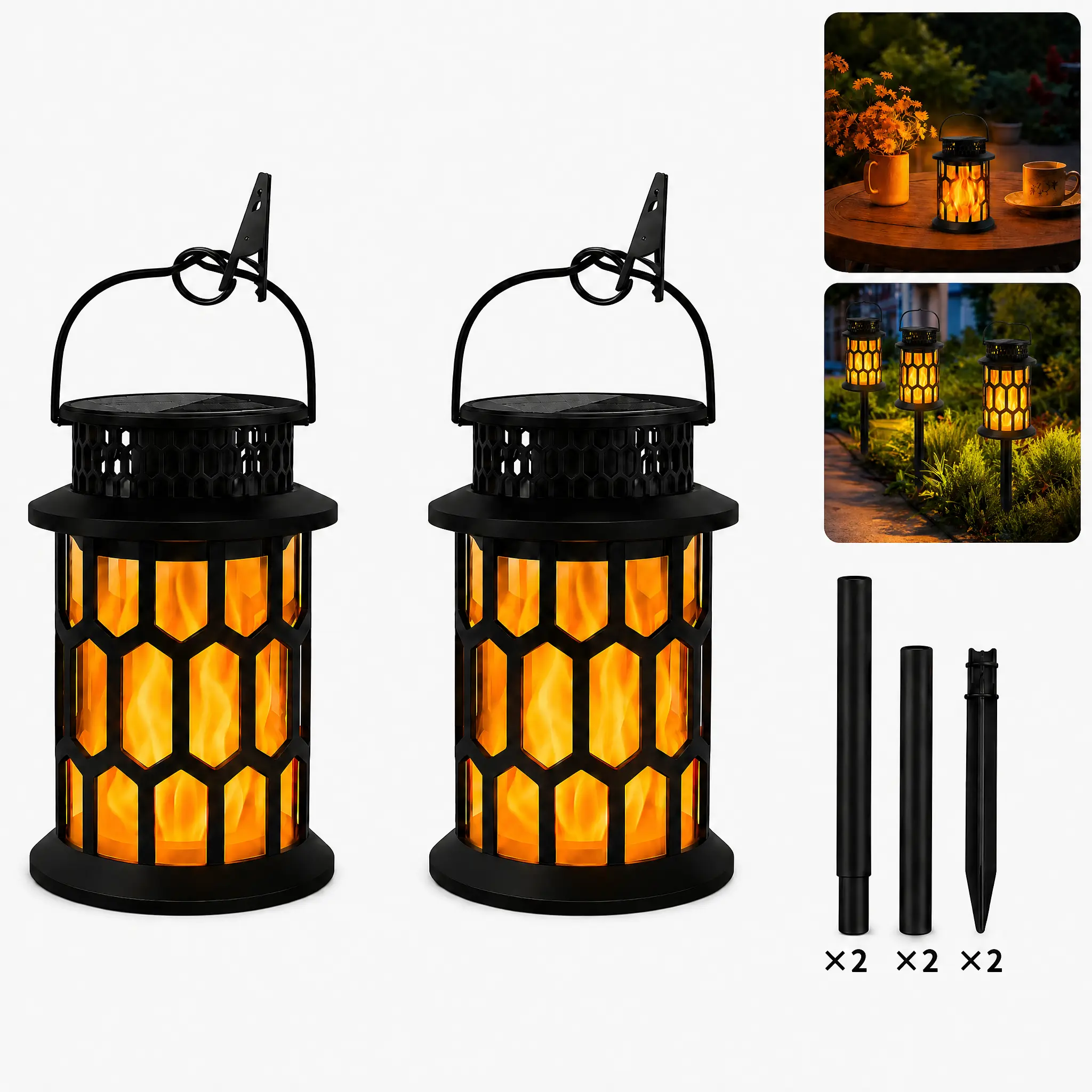 Hanging Solar Lights Lantern Outdoor, Flickering Ambiance  Solar Outdoor Lights, Solar Lanterns Outdoor Waterproof with High-Efficiency Panel, Lanterns Decorative Outdoor for Yard Garden Decor, 2 Pack