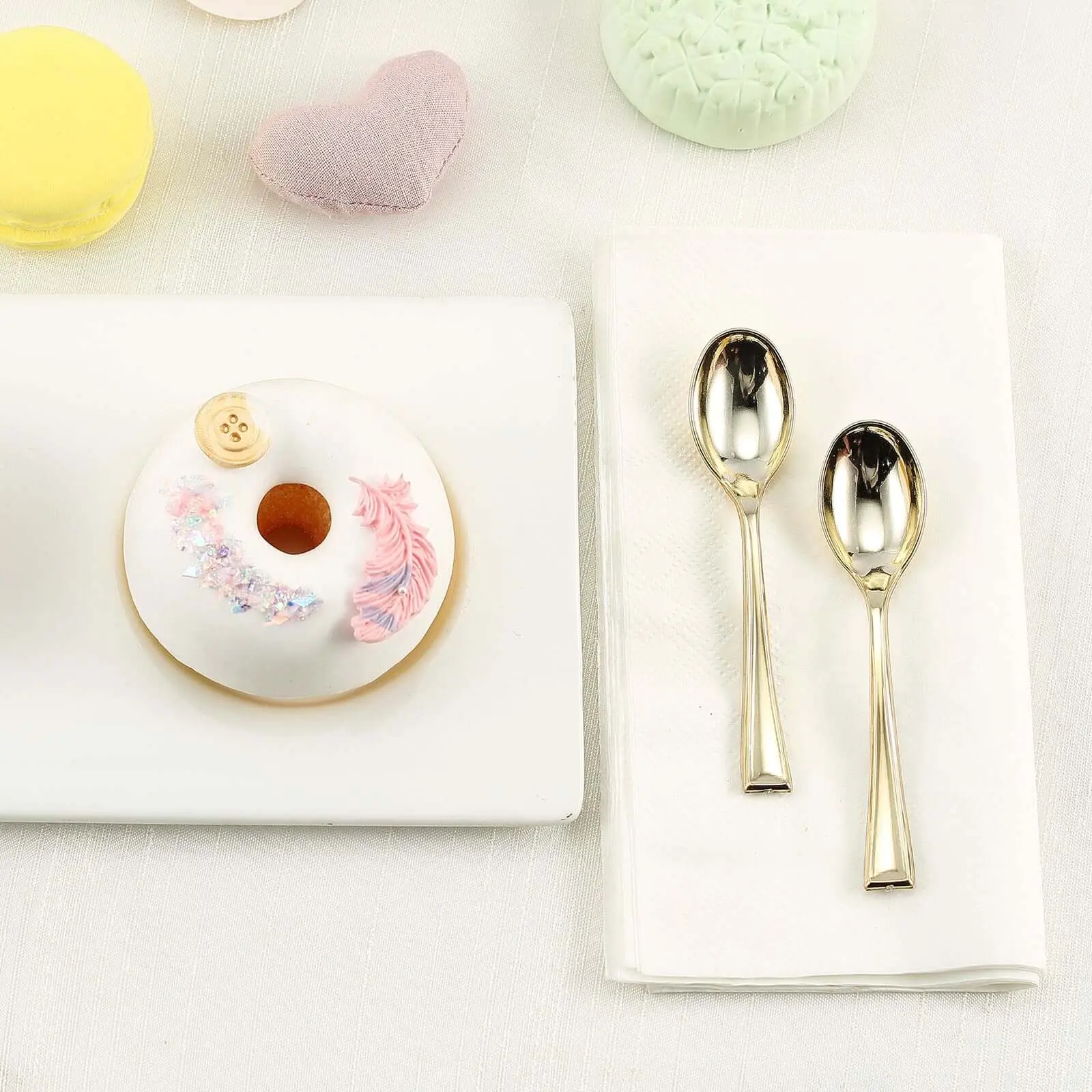 4" Gold Plastic Mini Dessert Spoons Set - 24-Pack Heavy Duty All-Disposable Single-Use Tableware Cutlery