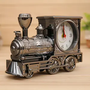Retro Train Locomotive Alarm Clock Vintage Plastic Model Ornament Fashion Home Desktop Decor For Students Classic Old Style Clock Creative Household Gift Festival Present Wholesale Indoor Tabletop Adornment Novelty Vintage Decor Practical Daily Use Decora