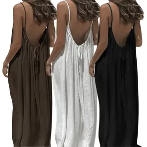 Women's 1/3-Piece Solid Color Lounge Set - Flowy Backless Maxi Dress + Matching Sleepwear, Trendy 2026 Summer Loungewear & Beach Cover-Up,Ladies Sleepwear for Indoor Wear