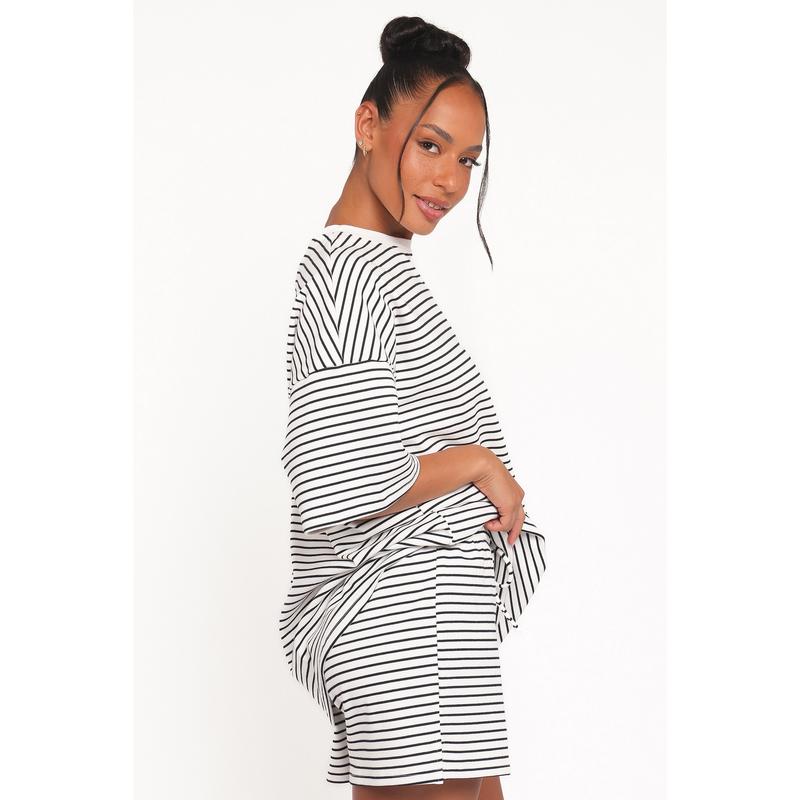 Hellen Stripe Short Set - White Black Stripe