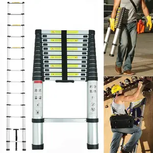16.4FT 5M Telescoping Ladder Aluminum Multi-purpose Extension Ladder EN131 Standard, 330lbs Load, Portable Folding Ladder, 12 Steps, Easy to Collapse Space Saving, with Anti-Slip Feet