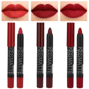 3Pcs Dark Red Lip Liner Pencil Set, Deep Ruby Red Matte Lipstick Long Lasting for Women, Lipstick and Lip Liner Crayon Set, Lipliner Pencil, Magic Lipsticks 24 Hours