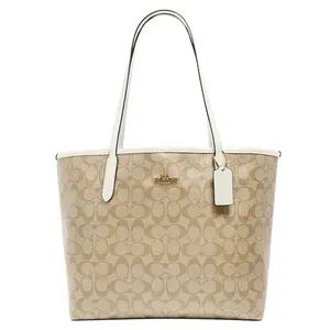 COACH City 33 Monogram Tote Bag with Leather Trim in Beige and Khaki for Women