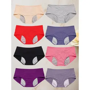 Large Size 8XL Women'S 8 Packs - High Elasticity Mesh Physiological Underwear - Leak-Proof Briefs With Three-Layer Widened Leak-Proof Layer And High Waist Abdomen Support, Plus Size 8pcs Breathable Mesh Underwear - Strong Absorbency Menstrual Pants