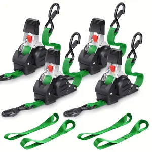 4pcs Retractable Ratchet Straps, 2pcs 10 Feet Heavy Duty Auto Self Retracting Tie Down Straps - Cargo Straps For Truck, Cargo Trailer, Motorcycle, Moving, Appliances