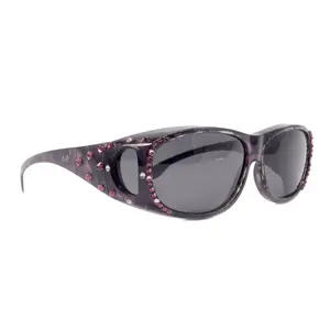 Explorer, (Bling) (Fit Over) Glasses W (Amethyst, L. Amethyst) Genuine European Crystals, Polarized Sunglasses  (Smoke Grey) NY Fifth Avenue