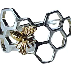 Bee and Hive Statement Ring for Women, Gold Plated