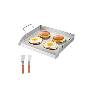 fathersdaygift VEVOR Stainless Steel Griddle, 18x16 inch Universal Flat Top Rectangular Plate, Gas Grill Griddle for BBQ Grill, Teppanyaki, Portable Family Cookware with Handle, for Camping Tailgating Party