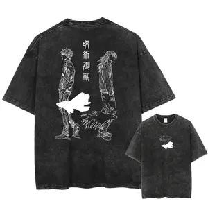 Loose Fit Washed Tee 260G Washed Cotton Jujutsu Kaisen Gojo Geto Graphic Oversized T Shirt For Men Streetwear Casual Daily Wear For Anime Fans Manga Lovers Japanese Anime Street Style