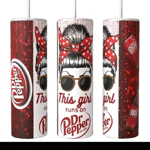 Dr Pepper This Girl Loves DP Tumbler - Red and White Design with Bow & Sunglasses, Portable & Reusable Bottle, Ideal for Drinking Fun - Mug, Bottled, Cup, Water Bottles, Washable, Drinkware Stainless Steel 20 oz Insulated Flask
