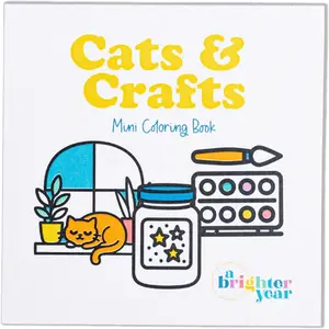 A Brighter Year Adult Mini Coloring Book – Premium Pocket Size 3”x 3” Travel Coloring Book, Thick No-Bleed Paper, 50 Pages, Lay Flat Binding, for Stress Relief & Mindfulness -Cats & Crafts Edition