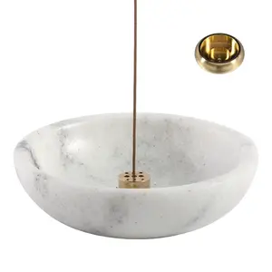 Koville Natural Marble Incense Holder, Incense Holders for Sticks, Sturdy Incense Burner Ash Catcher, Ideal for Gift, Meditation, Relaxing, Easy to Clean(Mist White)