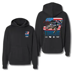 FMF Tomac Racing Hoodie – Black Motocross Pullover Featuring Eli Tomac Graphic, American Flag Design & Pro Rider FMF Collaboration Print.