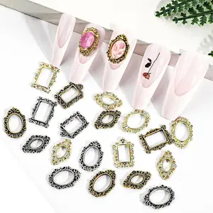 60 PCS Gothic Nail Charms Frame Punk Metal 3D Nail Art Charms Engraved Nails Frame Charm for Nails Metal Nail-Charms Retro Gold Silver Manicure Jewels Art Decoration for Women DIY Craft