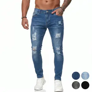 Men's 2026 Viral Trend Slim Fit Distressed Ripped Low Rise Stretch Denim Pants - Menswear Medium Weight Soft Comfortable Straight Pants for Office, Day Use, Streetwear - All Seasons Casual Clothes with Multiple Color Options outdoorfun