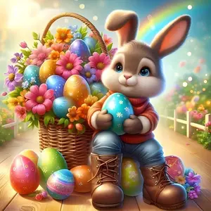 5D DIY Diamond Arts Colorful Painting Kit, 1 Set Rabbit & Easter Eggs Pattern Diamond Arts Colorful Painting without Frame, DIY Decorative Art Picture for Beginner