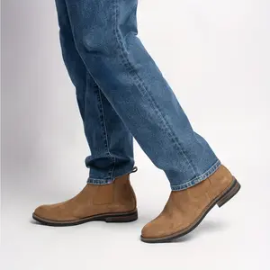 Men's Classic Chelsea Boots-Comfortable Slip-on Suede Chukka Booties, Black/Brown, round Toe, Rubber Sole, Suitable for Casual Wear