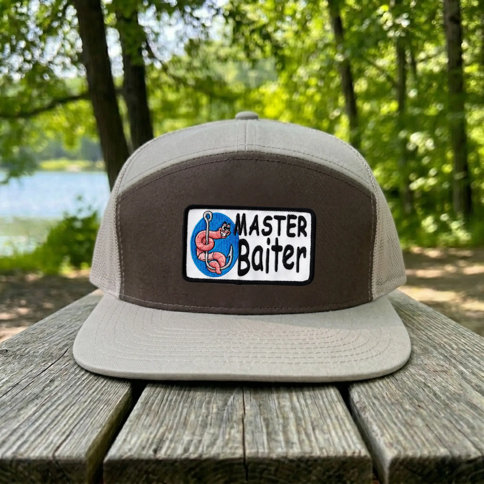 Master Baiter Funny Fishing Trucker Hat, Embroidered Worm Patch Snapback Cap, Adult Humor Fisherman Hat, Fishing Gift for Men