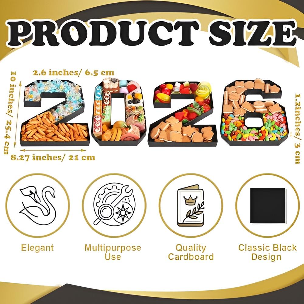 4 Pcs 2026 Graduation Fillable Number Trays 10" Cardboard Charcuterie, Dessert & Snack Serving Trays for Class of 2026 Party Supplies