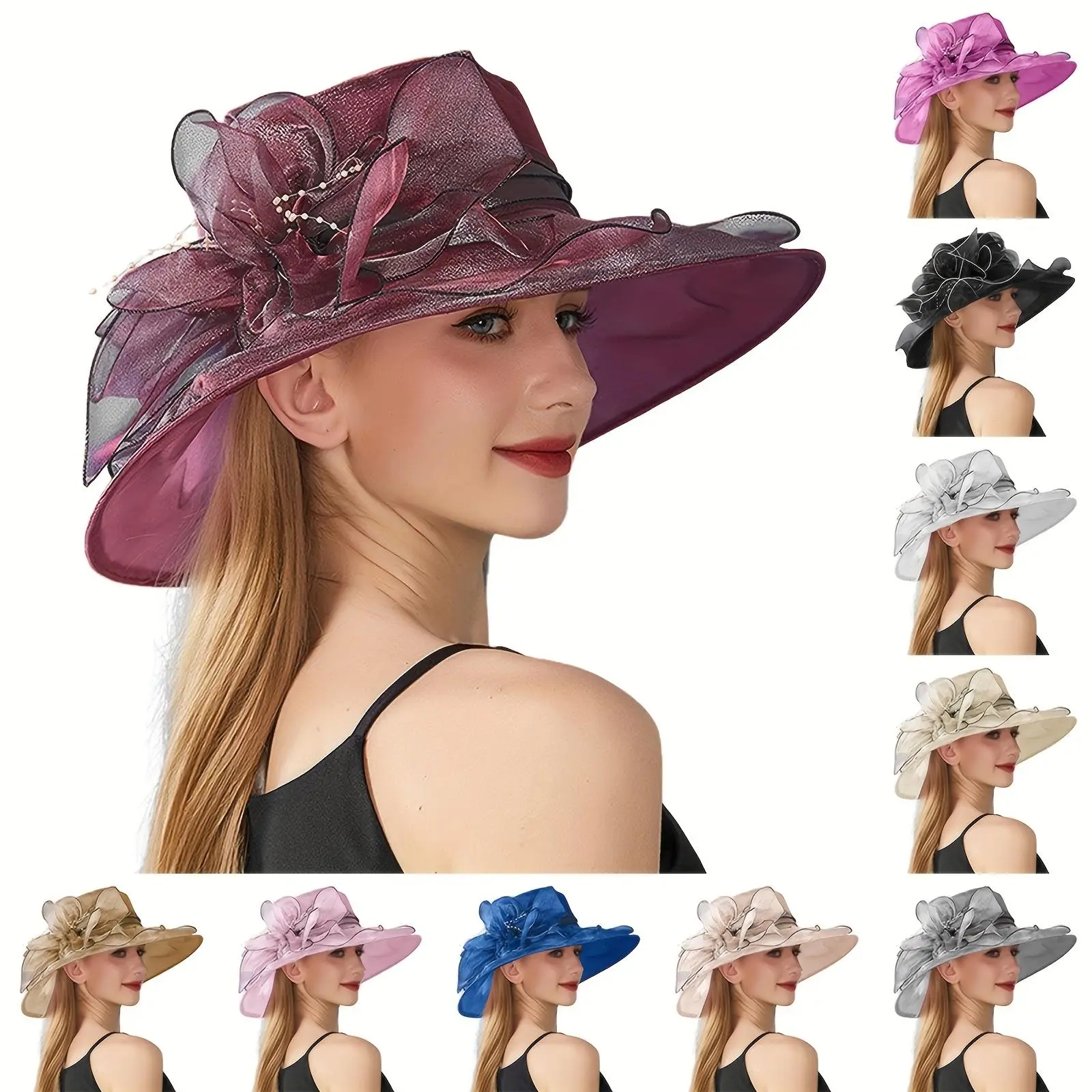 Unisex Fascinator Hat - Embroidered Floral Design, Elegant Organza Fabric Adult Headwear, No Casual Style for Wedding, Fantasy Cosplay