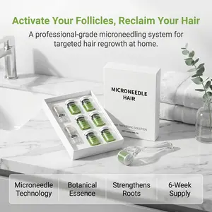 Microneedle Hair Thickening Serum Kit | 6x5ml Vials + 2 Rollers | Ginger Peppermint & Sophora Root | Scalp Care Routine for Fuller-Looking Hair | 2-Month Care System